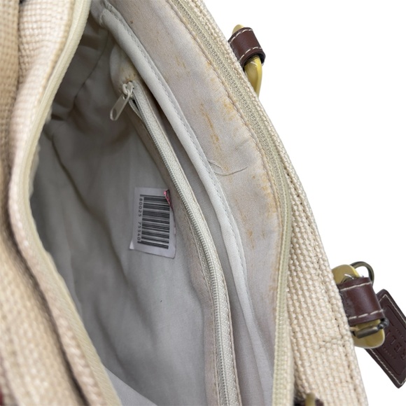 Vintage 90s Relic by Fossil Cream Woven Straw Purse w Dried Flower Resin Handles - Picture 8 of 15